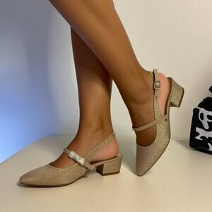 New MYSOFT Women 7.5 Bridal Dress Shoes Closed Toe Cross Strap Stiletto LowHeels